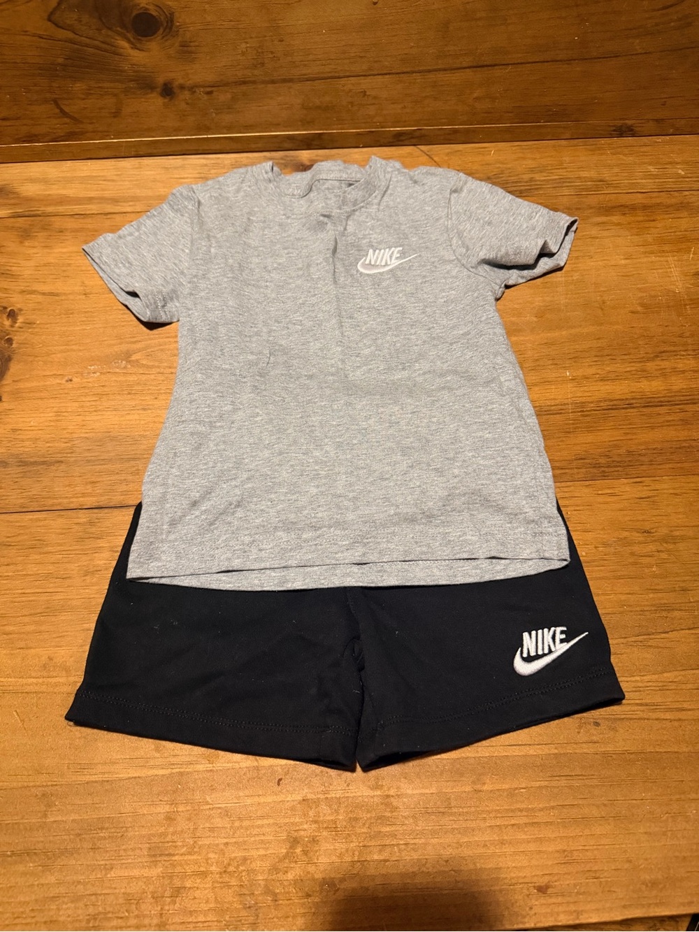 Nike Gray Tee and Black Logo Shorts Set for Kids